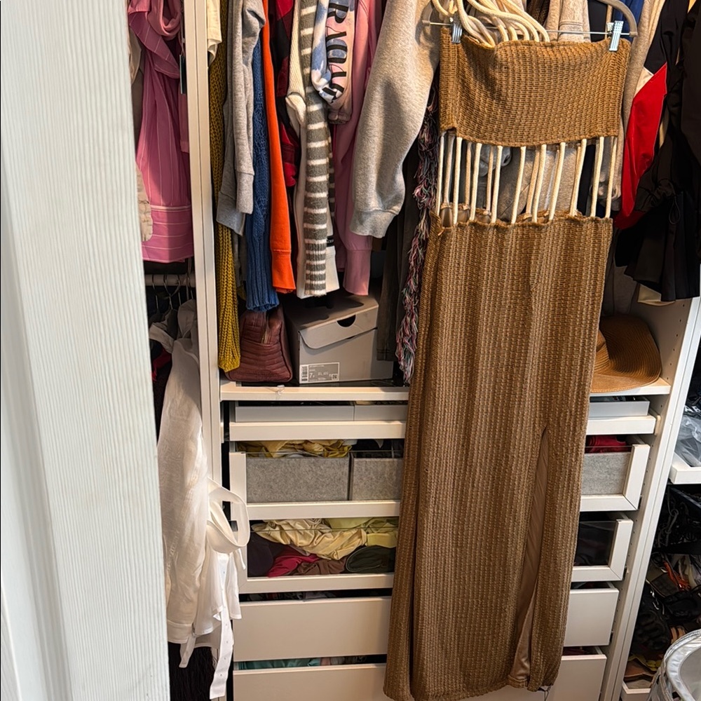 Woven Strap Maxi Dress in Camel
